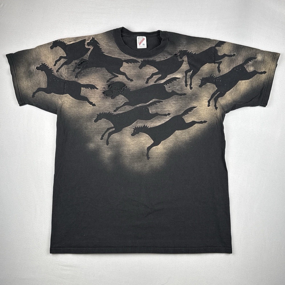 Vintage 90s Horse Wrap Around Distressed T Shirt USA Made Jerzees XL